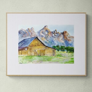 Grand Teton National Park Print Mountain Landscape Print Watercolor Art Wyoming landscape Wall Art
