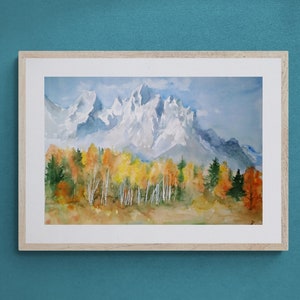 Grand Teton National Park Print Mountain Landscape Print Watercolor Art Wyoming landscape Wall Art