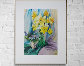 Yellow Daffodil Watercolor Art Print: Floral Spring Artwork