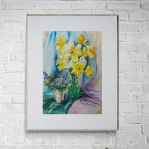 水仙 - 水彩画の花、花のアート、花の装飾、自然、水彩画、植物