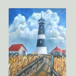 Original Lighthouse Oil Painting: Seascape Wall Art, 20x16 inches
