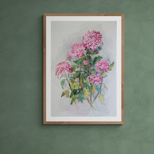 Chrysanthemum Watercolor Print: Botanical Mum Art, November Birth Flower