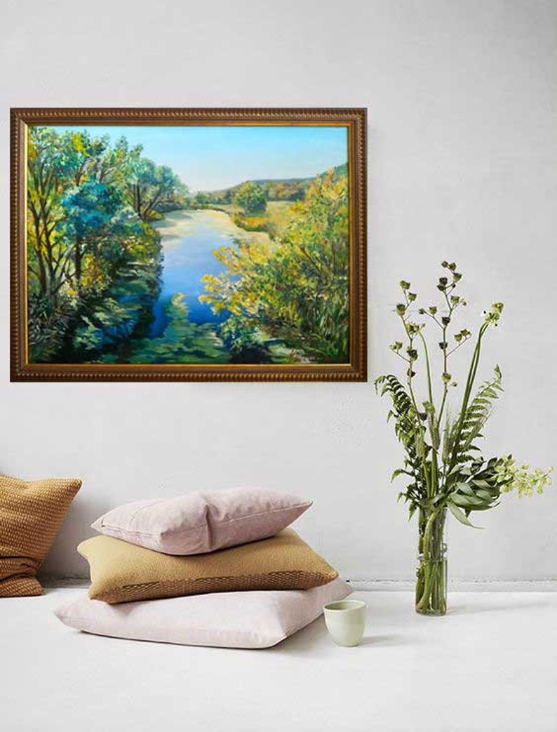 River landscape oil painting Nature oil painting Original landscape painting on canvas