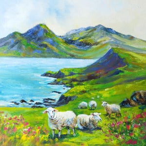 Scotland Painting Sheep Original Art Scottish Landscape Countryside Original Oil Painting