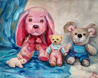 絵画「テディベア」/アートコレクション/油絵/絵画/手作り/絵画