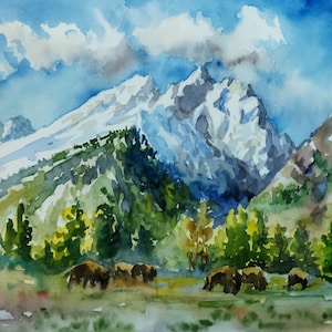 Grand Teton Nationalpark Digitaler Download Druck Büffel Aquarell Download von Ann Krasikova