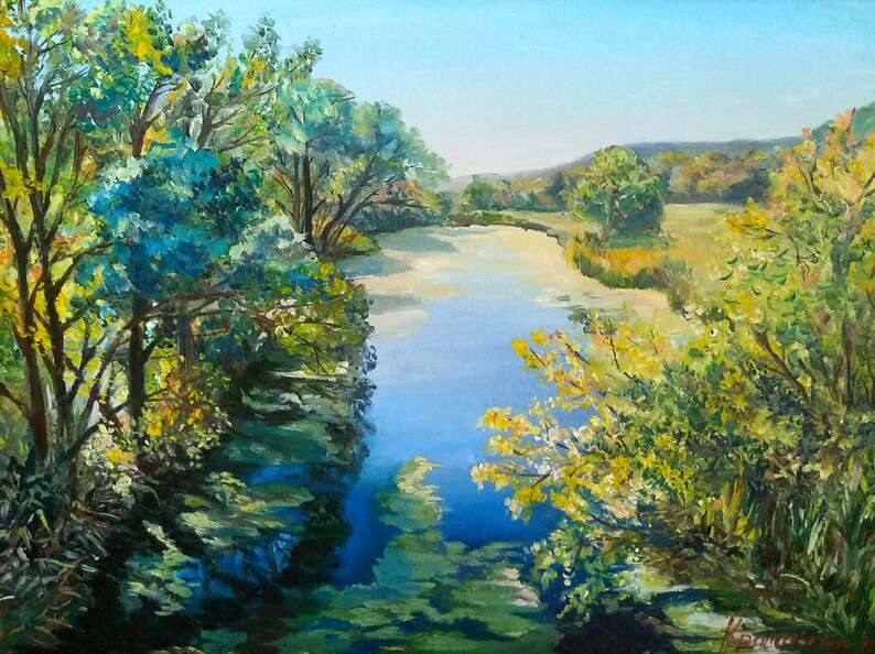 River landscape oil painting Nature oil painting Original landscape painting on canvas
