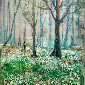 スノードロップスアート オリジナルのエンカウスティックアート 森の風景画