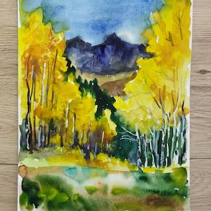 Fall Birch Trees: Original Watercolor Painting, 8x12 Forest Landscape