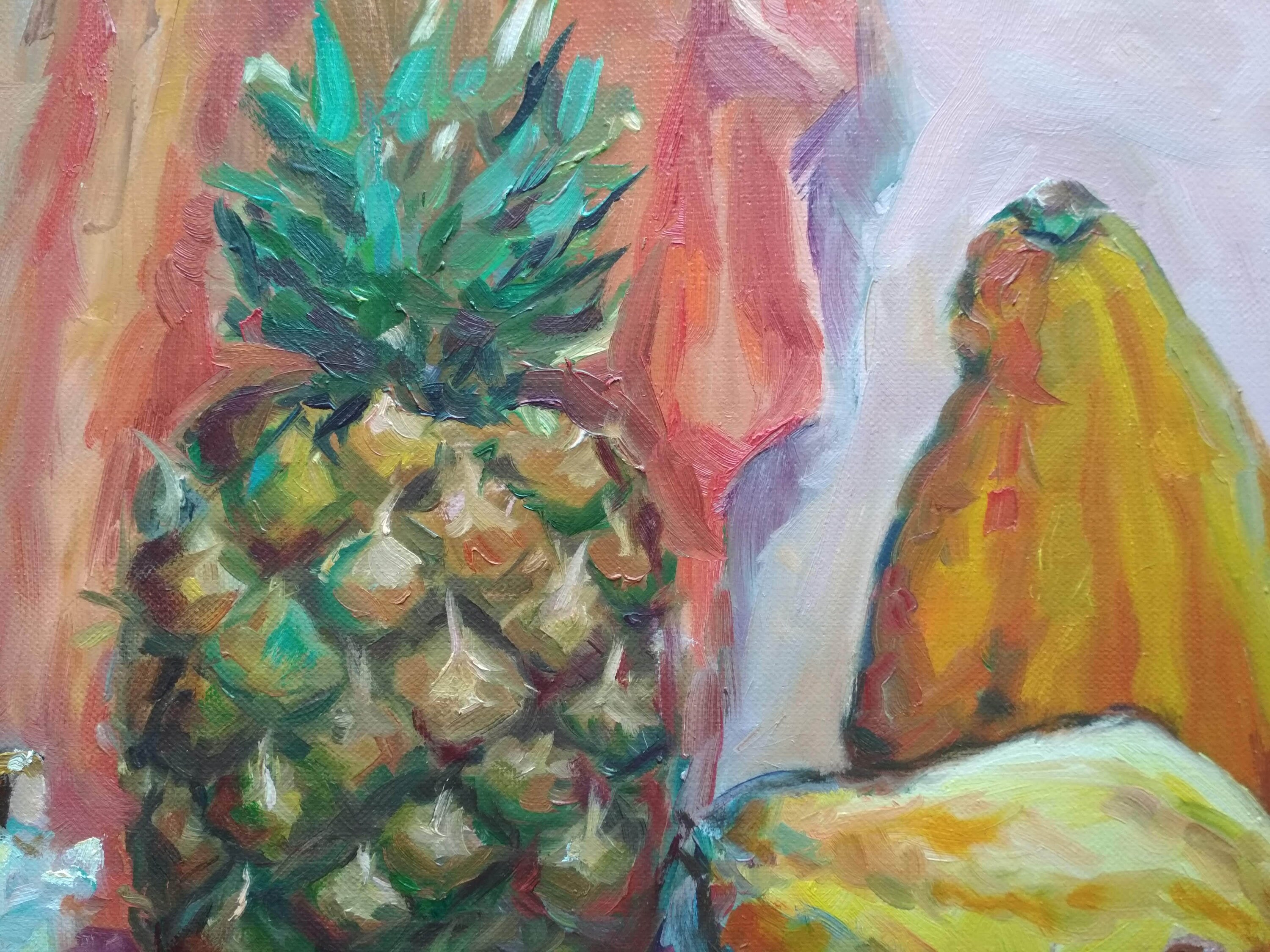 オリジナル油絵静物画、パイナップルの絵画キッチンの壁アート - Etsy 日本