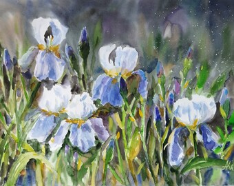 Original Iris Watercolor Painting: Floral Wall Art (14x19.5)