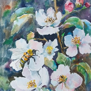 Fiori di melo Dipinto in fiore Primavera Originale acquerello Opera d'arte Melo in fiore Arte murale 10 x 8 pollici