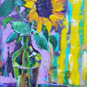 Sunflower Painting Impasto Original Art Floral acrylic Painting Sunflower Flowers Wall Art