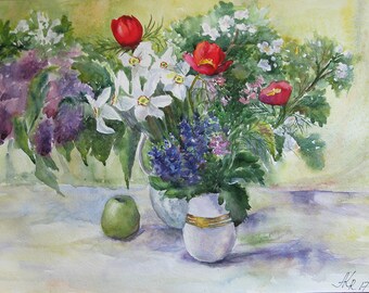 Daffodil Flower Painting: Original Watercolor Still Life Art (13.6x19.5&#39;&#39;)