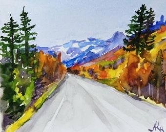 Acuarela original de un paisaje de Colorado: Tarjeta artística pequeña