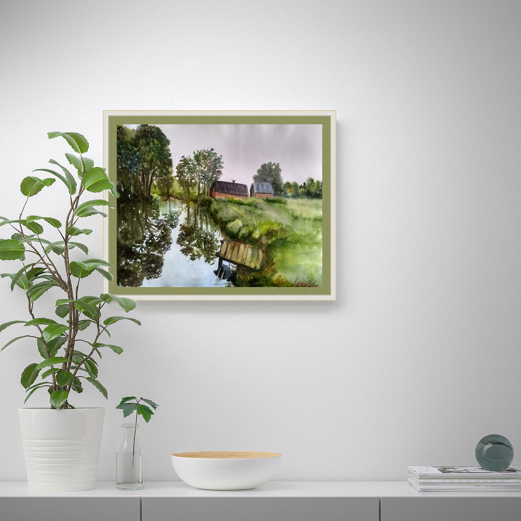 額縁付き日本田舎風景画    水彩画 四方道夫 「 秋陽 」 油絵 油彩画 F6 ( 6号 ) 絵画 洋画 手描き