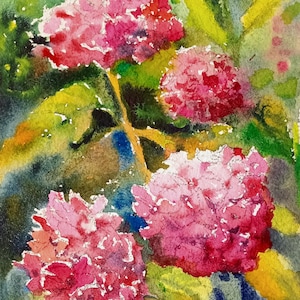 Hortensien Blumen Gemälde Original Aquarell Blumen Frühlingsblumen Rosa Hortensien Kunst 18 * 13 Zoll