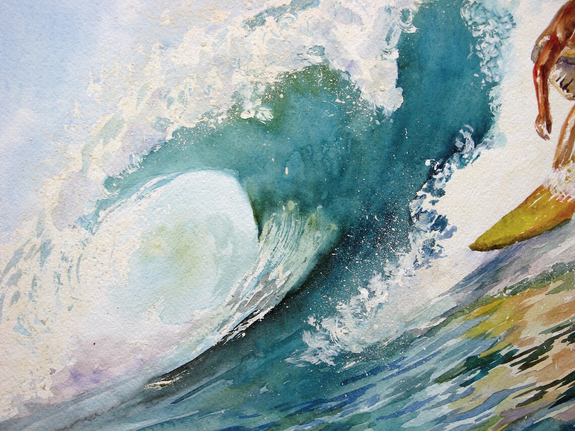 Surfing Wall Art Surf Watercolor Painting Ocean Etsy