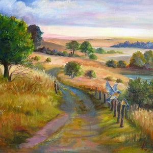 Meadow Landscape Oil Painting: Impressionism Nature Wall Art