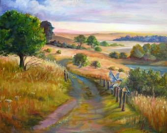 Meadow Landscape Oil Painting: Impressionism Nature Wall Art