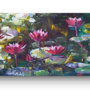 Water Lily Painting Pond Painting Water Lilies Artwork Monet Pond Landscape Oil Painting