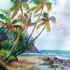 Hawaii Palm Tree Beach Watercolor Print (Digital Download)