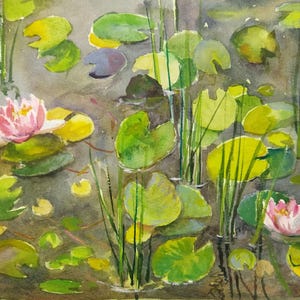 Water Lily Painting: Floral Watercolor Artwork (7x11)