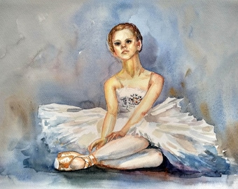 Ballerina painting, Dancer painting, Original watercolor ballet painting, Portrait of ballet dancer