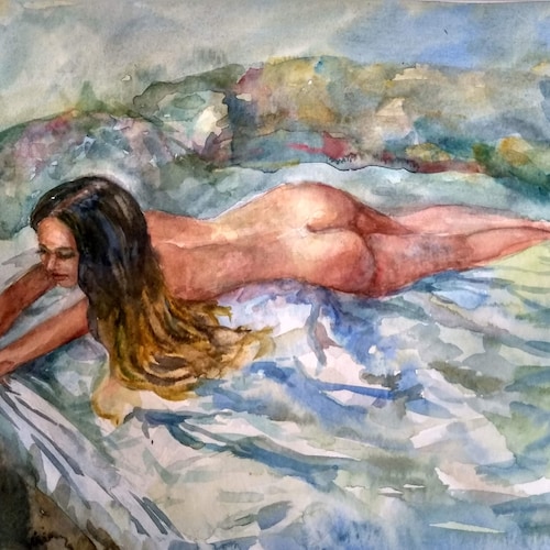 Naked woman hotsell art, Original figure painting, Watercolor nude Female figure