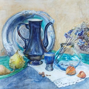 Still life painting, Kitchen wall decor, original watercolor art, Gift for her
