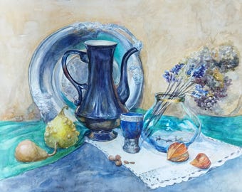 Original Still Life Watercolor Painting: Kitchen Wall Art