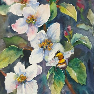Fiori di albero primaverili Blossom Painting Originale acquerello Opera d'arte Melo in fiore Wall Art 9 x 12 pollici