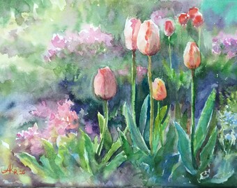 静物油絵。チューリップの花瓶の絵。絵画アート。 - Etsy 日本