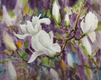 マグノリアの花のオリジナル絵画壁飾り - Etsy 日本