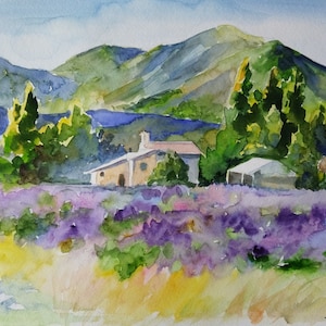 LAVENDER Print - Wydruk cyfrowy do pobrania - Wydruk akwareli - Wydruk pola lawendy