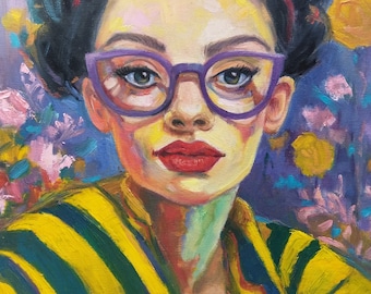 Retrato de mujer original, pintura al óleo, arte figurativo pintado a mano, 40,6 x 50,8 cm