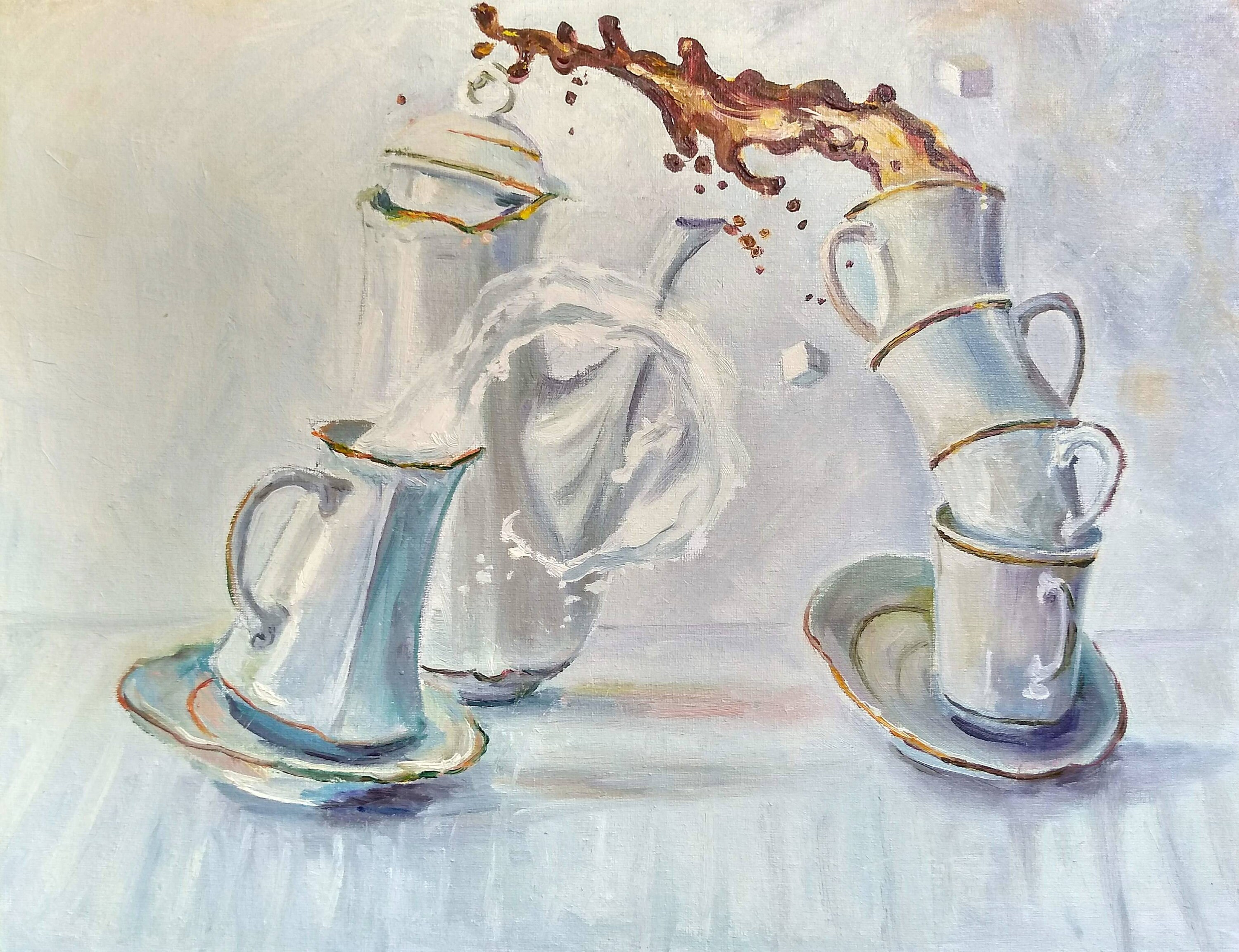 Still life with cups Original oil painting on canvas Stack Etsy
