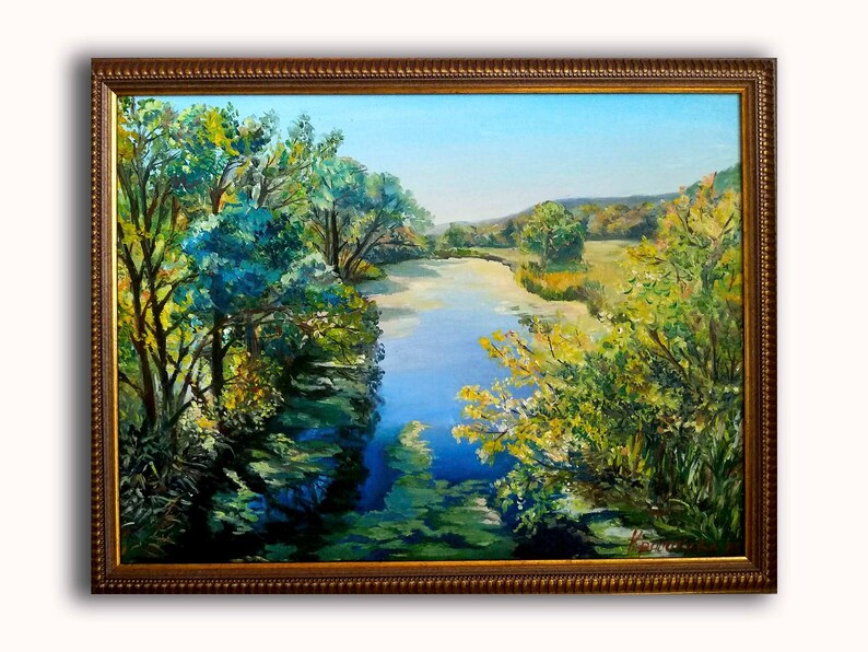 River landscape oil painting Nature oil painting Original landscape painting on canvas