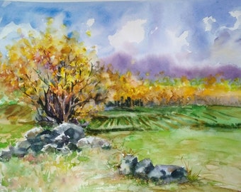 秋の風景 水彩画 額装済み 9187c010e70712f7a033814f19b244