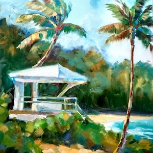 Hawaii Beach Painting on Canvas: Original Tropical Oil Art (12x16&#39;&#39;)