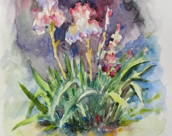 Original Iris Watercolor Painting: Floral Wall Art (9.5x12.5 inches)