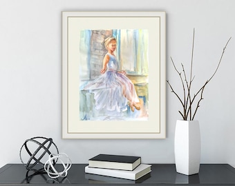 Little ballerina painting, Original watercolor wall art, Ballerina girl loose style painting, wall decor bed room, neutral wall art