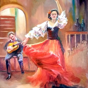 Original Flamenco Dancer Oil Painting on Canvas: Spanish Art