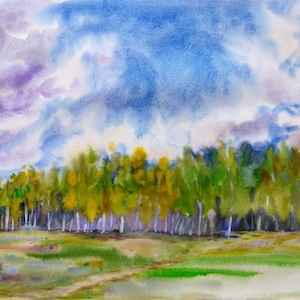 Birch trees watercolor painting Aspen Forest  Wall Art Original Watercolor Artwork