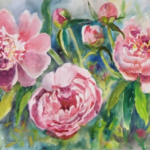 Pink Peonies Watercolor Print: Floral Wall Decor (Digital Download)