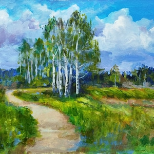 Birch Tree Landscape: Original Oil Painting, Forest Art (16x12 in)