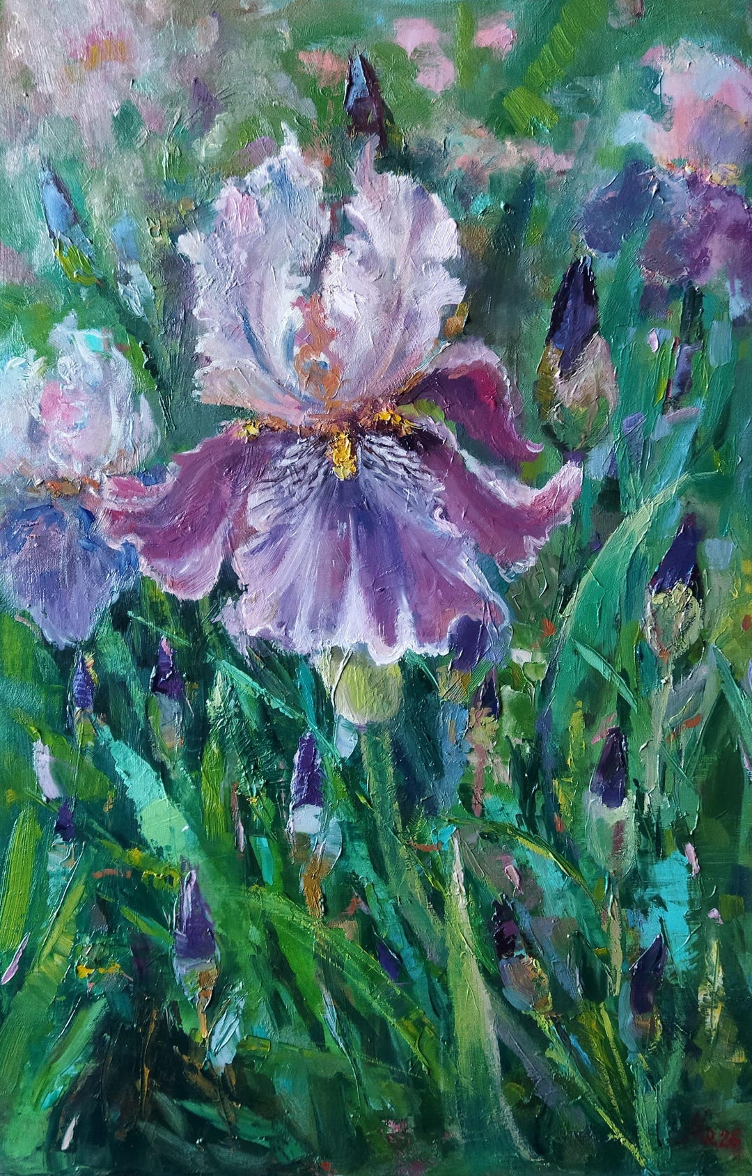 Original Purple Iris Oil Painting 24x16 in – Floral Artwork, Hand ...