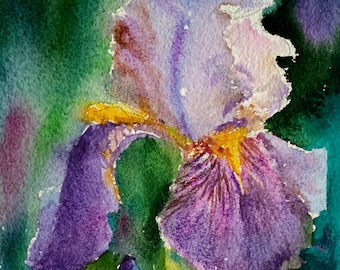 Original Iris Watercolor Painting: Floral Wall Art (7x5 inches)