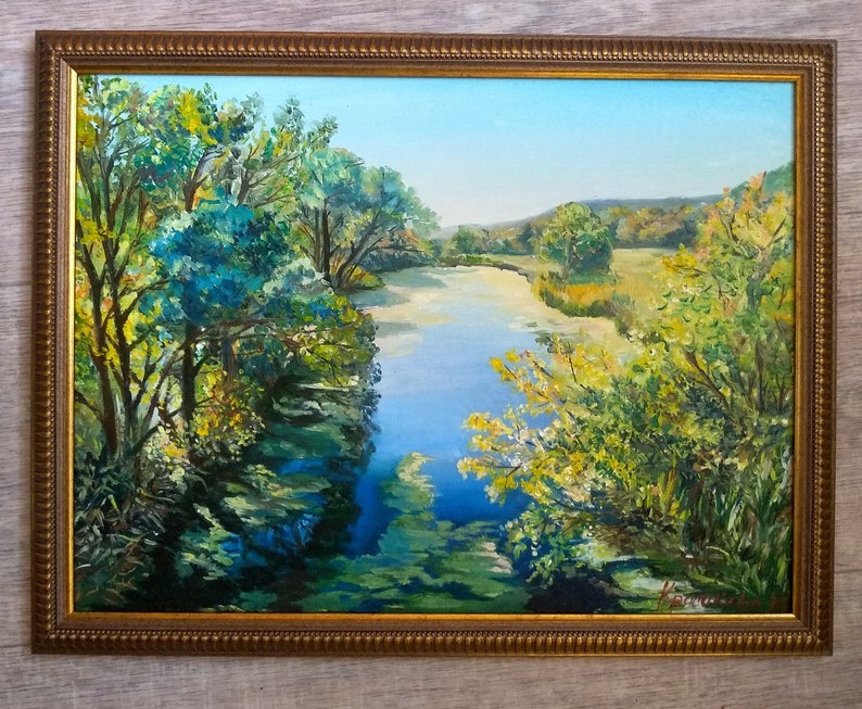River landscape oil painting Nature oil painting Original landscape painting on canvas