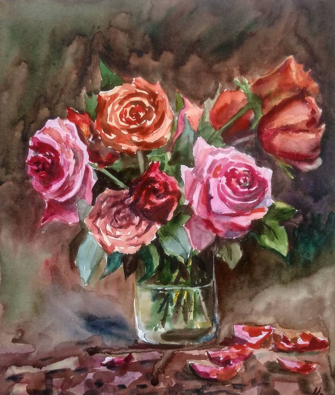 Red Rose Watercolor Painting: Original Floral Wall Art (35x30cm) - Etsy